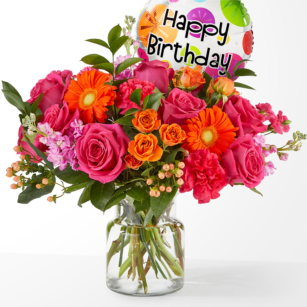 Fiesta Bouquet with Birthday Balloon – Flower Parade, Mississauga ON