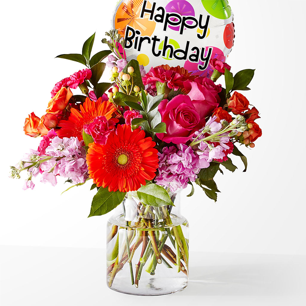 Fiesta Bouquet with Birthday Balloon – Flower Parade, Mississauga ON