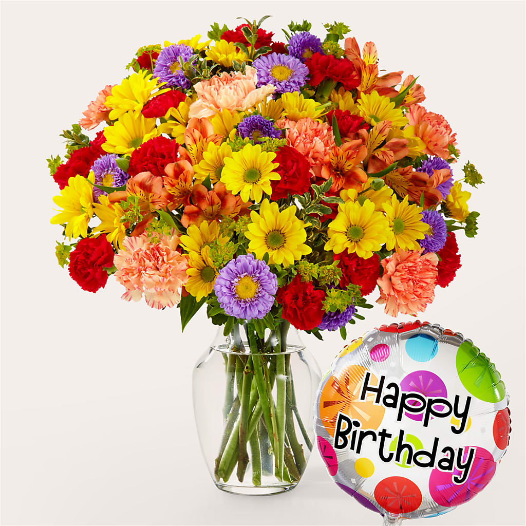 Kaleidoscope Bouquet with Birthday Balloon – Flower Parade, Mississauga ON