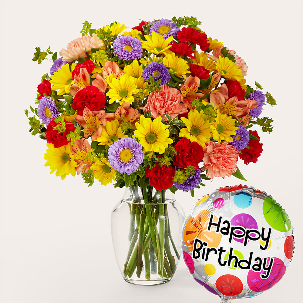 Kaleidoscope Bouquet with Birthday Balloon – Flower Parade, Mississauga ON