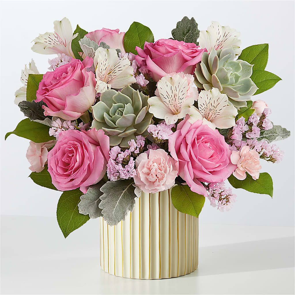Dusty Rose Bouquet with Ivory Vase – Flower Parade, Mississauga ON