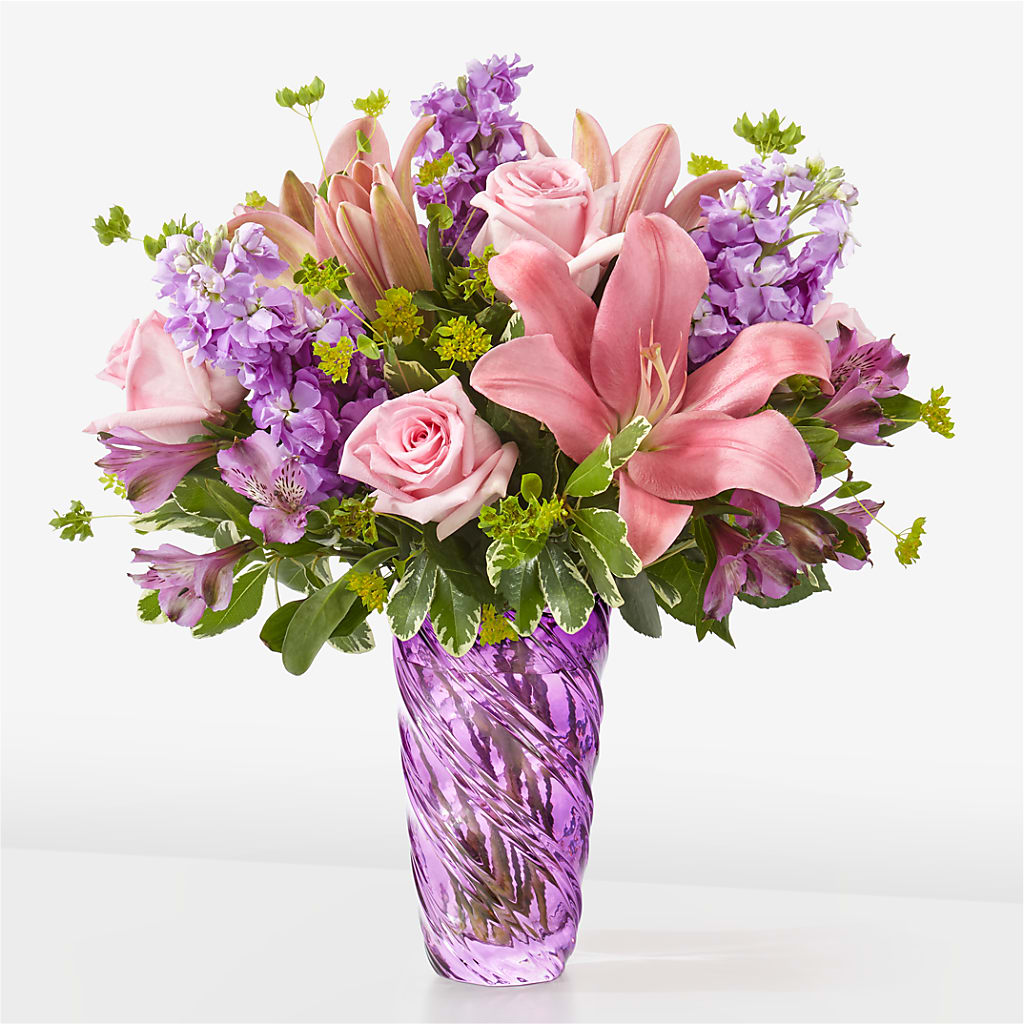 Precious Petals Bouquet with Luxe Swirl Vase – Flower Parade, Mississauga ON