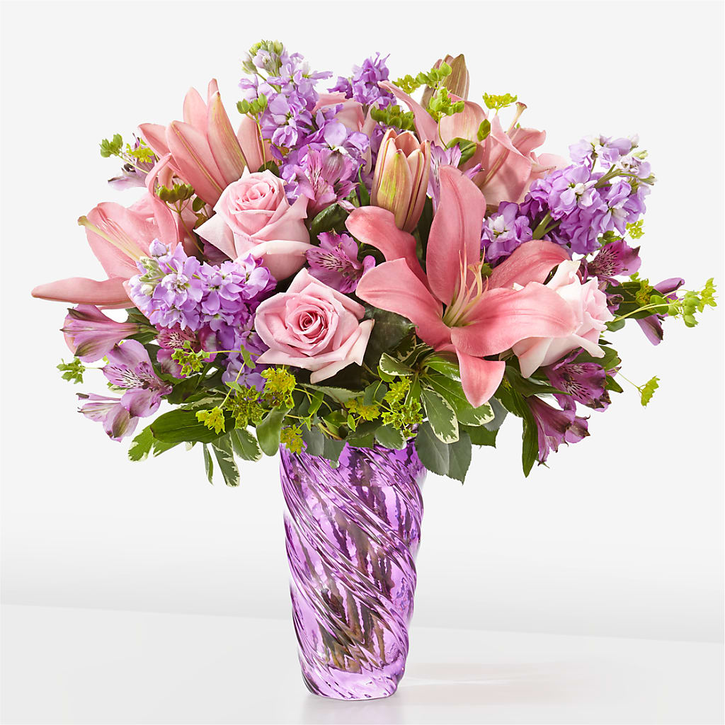 Precious Petals Bouquet with Luxe Swirl Vase – Flower Parade, Mississauga ON
