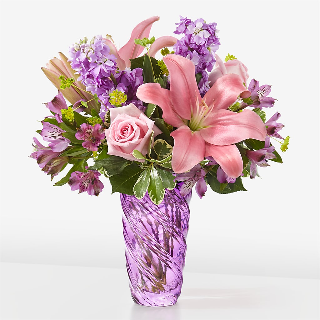 Precious Petals Bouquet with Luxe Swirl Vase – Flower Parade, Mississauga ON